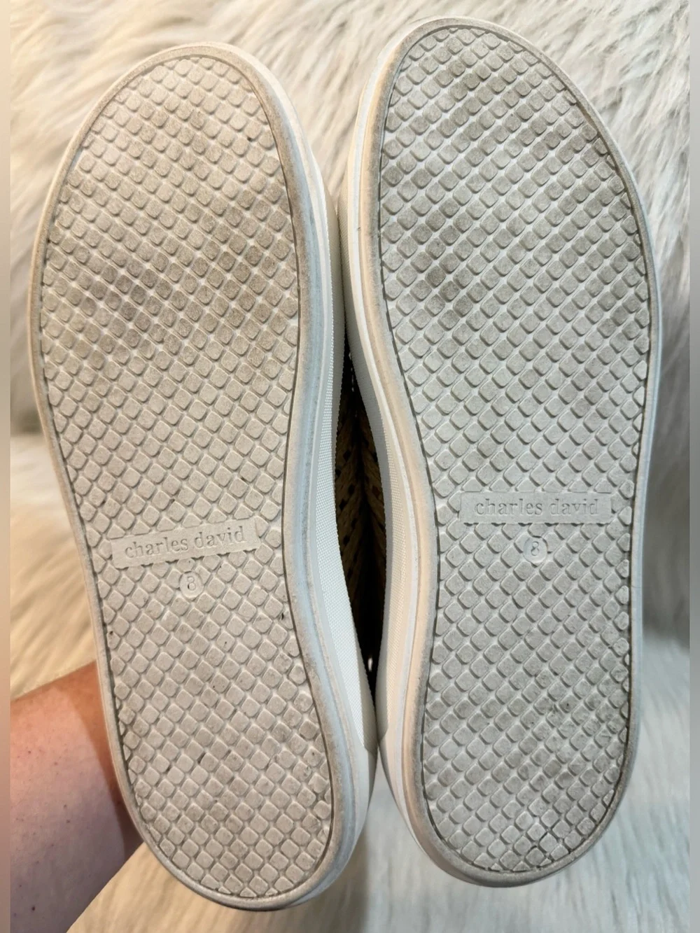 Charles David Sport Reason Raffia Platform Dress Sneaker Cream Tan Natural EUC